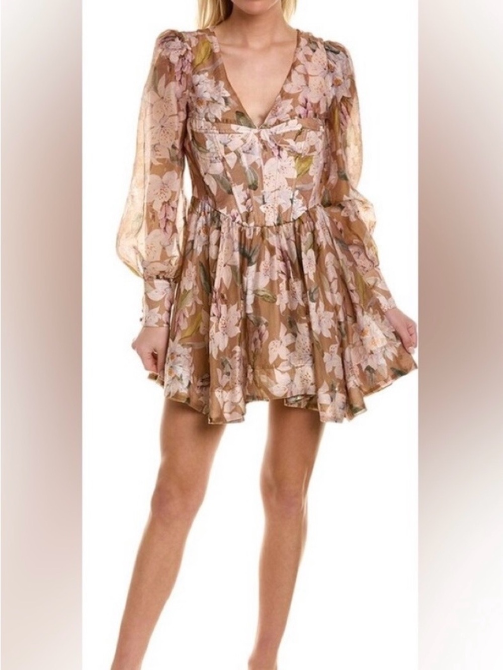 Bardot Zelina Corset Long Sleeve Floral Fairy Mini Tiered Dress 6 NWT Feminine